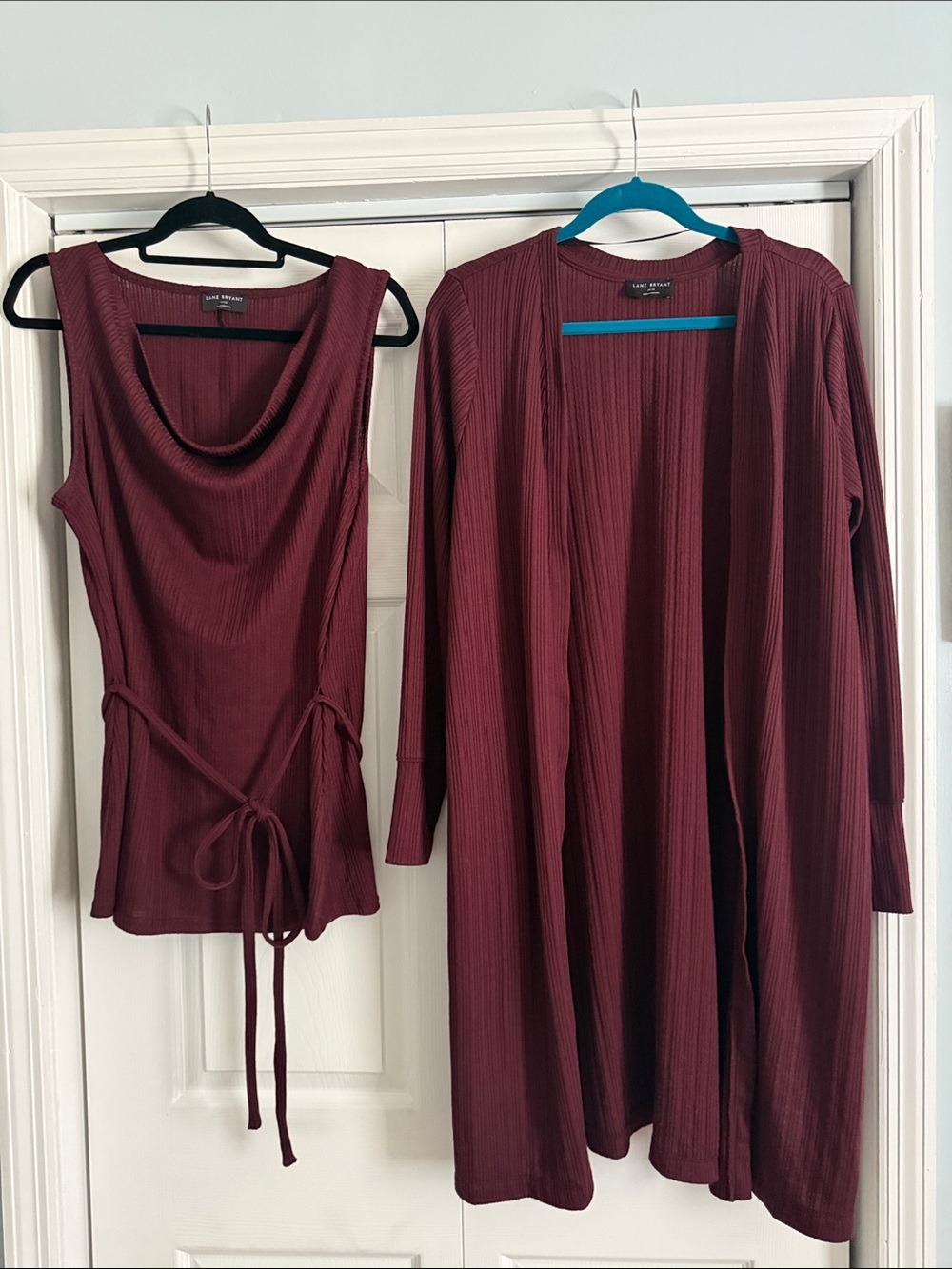 Lane Bryant Wine Ribbed Tank & Long Cardigan Set